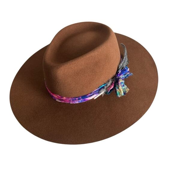 Women’s Lovely bird Malibu Fedora 100% wool whiskey color embellished silk Large - Picture 2 of 16